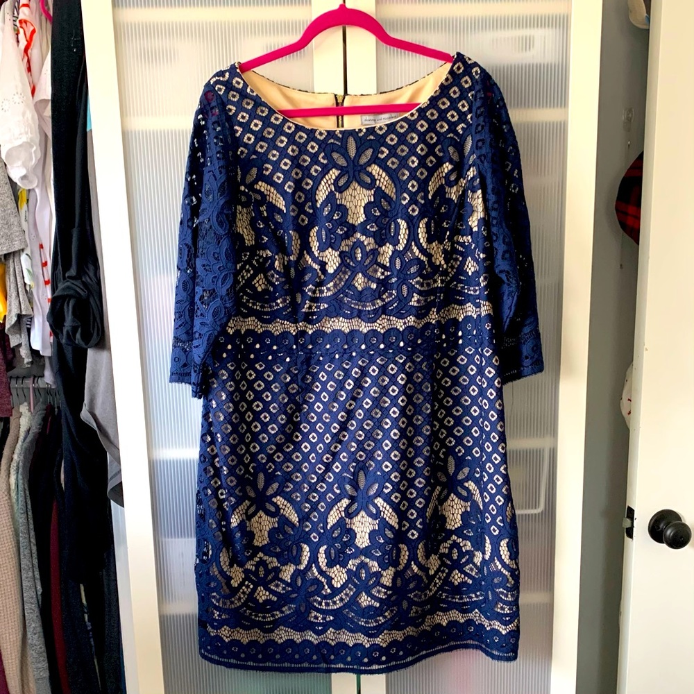 NWT Navy & Nude Lace Dress with Sleeves